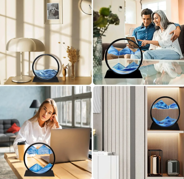 Песчаная 3D картина - антистресс Green Planet 25 см. Sand Painting Зыбучий песок / Движущаяся картина - подарок на подставке